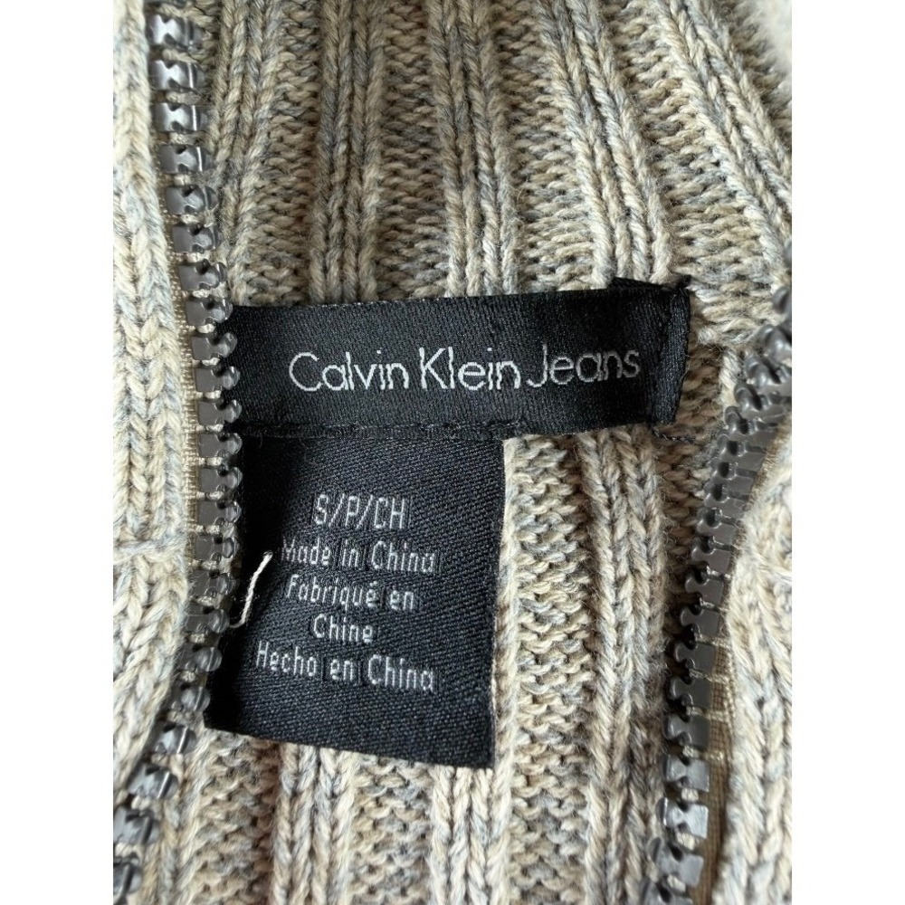 Calvin Klein Jeans Mens Tan Ribbed Full Zip Cotton Sweater MG30N07O Small - Picture 3 of 9